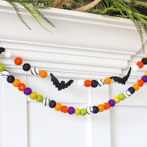 Halloween Town -Felt Ball Garland -Swirl felt balls -Wool Felt Balls -Orange, purple, green &  black Felt Balls -Wool Poms -Haunted Harvest