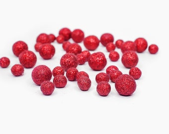 Red Glitter Felt Balls: Handmade Christmas Garland Poms