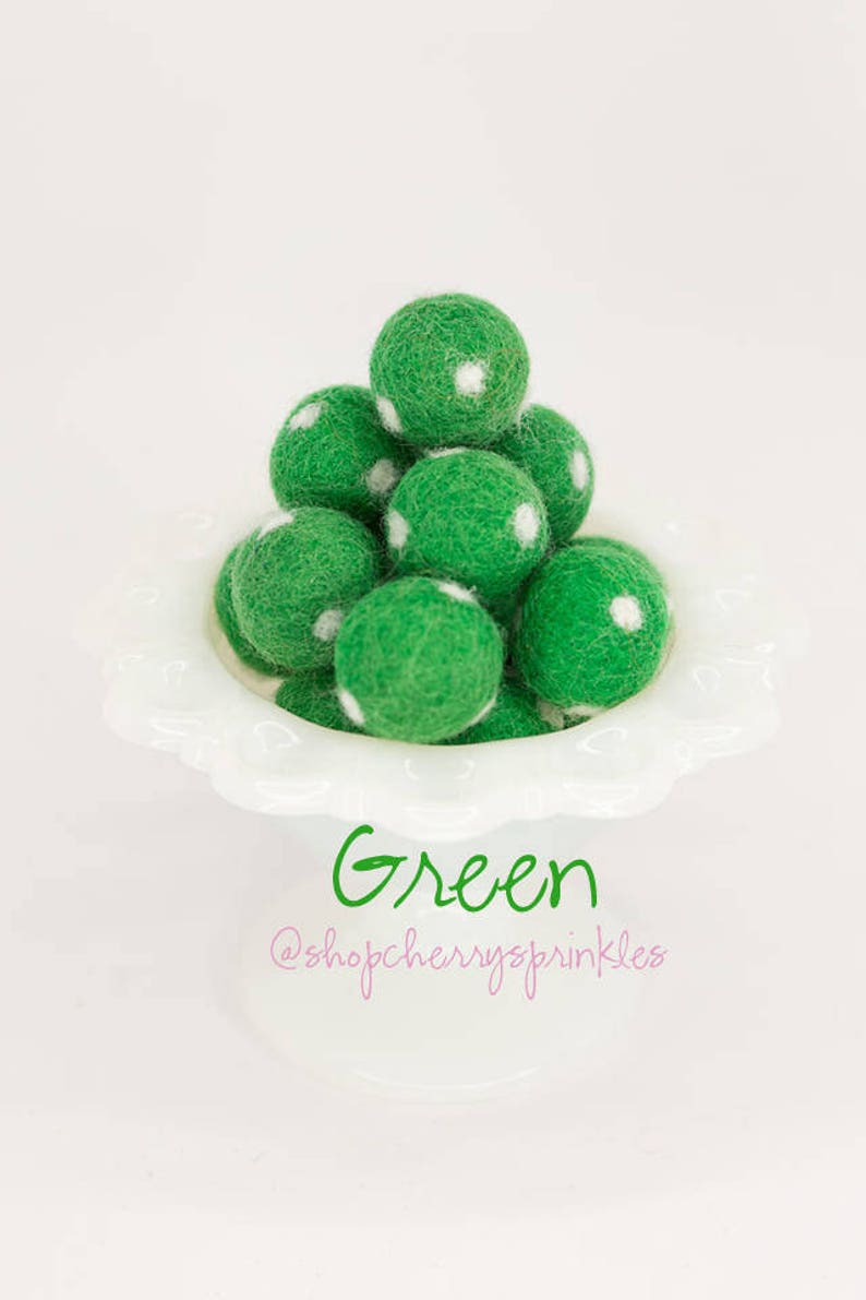 Green Felt Balls 100% Wool Felt Poms Green Wool Felt Poms Christmas Garland Felt Ball Garland Swirl balls image 4