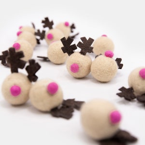 Hand-felted Wool Reindeer: Pink Nose Christmas Ornament