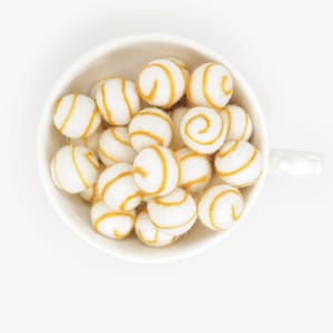 Warm Gold Swirl Felt Balls -100% Wool Felt Poms -Yellow Wool Felt Poms *Pom Garland -Felt Ball Garland -balls - Swirl felt balls -White Poms