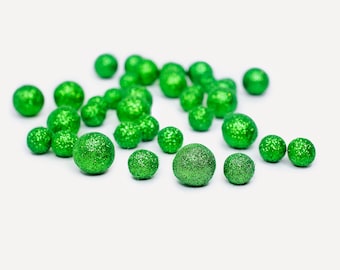 Green Glitter Felt Balls | Christmas Glitter Poms | DIY Felt Ball Garland | Handmade Glitter Balls | Glitter Poms