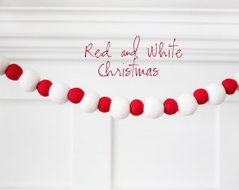Red and White Christmas Garland -Red & White Garland -Red Garland -Christmas Mantle -Christmas Tree Garland -Felt Ball Garland