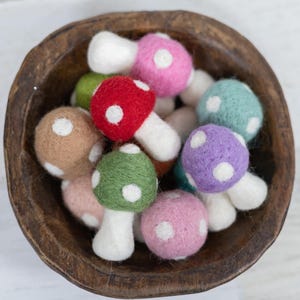 Mini Felt Mushrooms: Handmade Wool Woodland Decor | Felt Toadstool