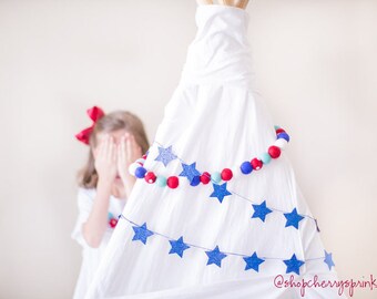 Let Freedom Ring -Fourth of July Decor -July 4th Garland -Red and Blue -Felt Ball Garland - Pom garland -Banner, Bunting - Mantel Decor