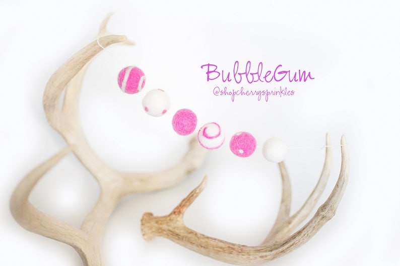 Bubblegum Pink Felt Balls 2CM 100% Wool Felt Poms Pink Wool Felt Balls Pom Garland Felt Ball Garland Polkadot image 7