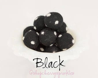 Black Polkadot Felt Balls: 100% Wool Pom Poms