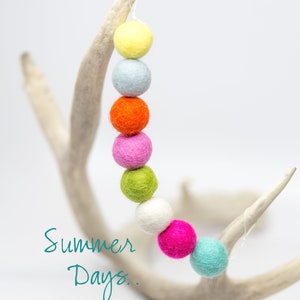 Summer Days Bright Felt Ball Garland Wool Felt Poms Felt Ball Garland Felt pom pom garland Banner, Bunting, Garland Mantel Decor image 2