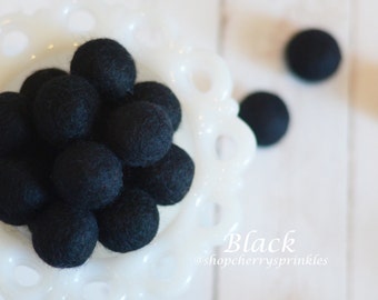 BLACK Felt Balls | 2.5 cm Pom Balls | 100% Wool Felt Balls | Felt Pom Poms | Loose Felt Balls | DIY Pom Garland | Wholesale