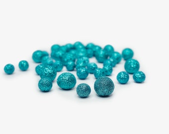 Teal Glitter Felt Balls | Glitter Poms | DIY Felt Ball Garland | Handmade Glitter Balls | Glitter Poms