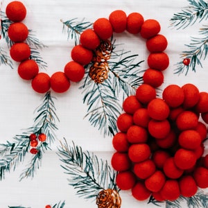 Red Christmas Garland | Felt Red Garland | Red Christmas decor | Christmas Garland | Christmas Mantle | Red Poms | Christmas Tree Garland