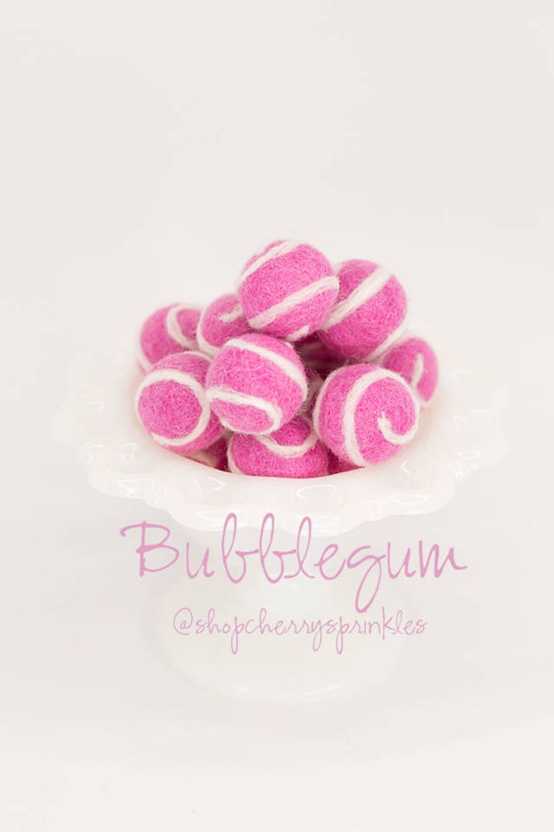 Bubblegum Pink Felt Balls 2CM 100% Wool Felt Poms Pink Wool Felt Balls Pom Garland Felt Ball Garland Polkadot image 3