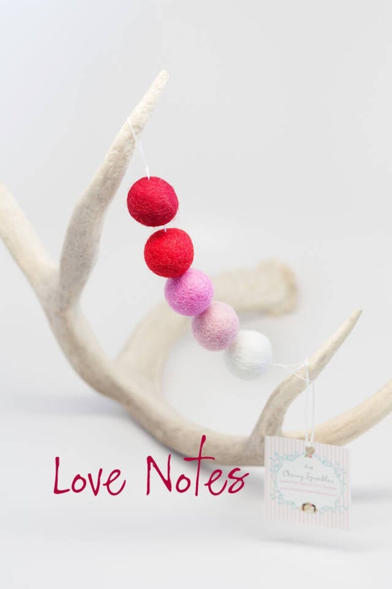 Valentines Garland LOVE NOTES Wool Felt Balls Felt Pom Pom Pink and Red wool balls, Diy Pom Garland Diy Felt Ball Garland Wool Balls image 1