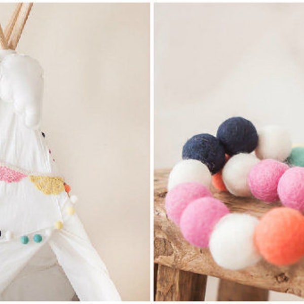 Funfetti -Summer Felt Ball Garland - Wool Felt Poms -Felt Ball Garland -Bright Pom Poms - Felt Bead garland - Banner, Bunting, Garland