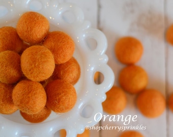 ORANGE Felt Balls | 2.5 cm Pom Balls | 100% Wool Felt Balls | Felt Pom Poms | Loose Felt Balls | DIY Pom Garland | Wholesale