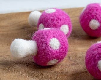 Bubblegum Pink Felt Mushrooms | Woodland Decor | Felt mushroom decor | Toadstool | Needle Felted Mushroom | Needle Felted | DIY Mobile