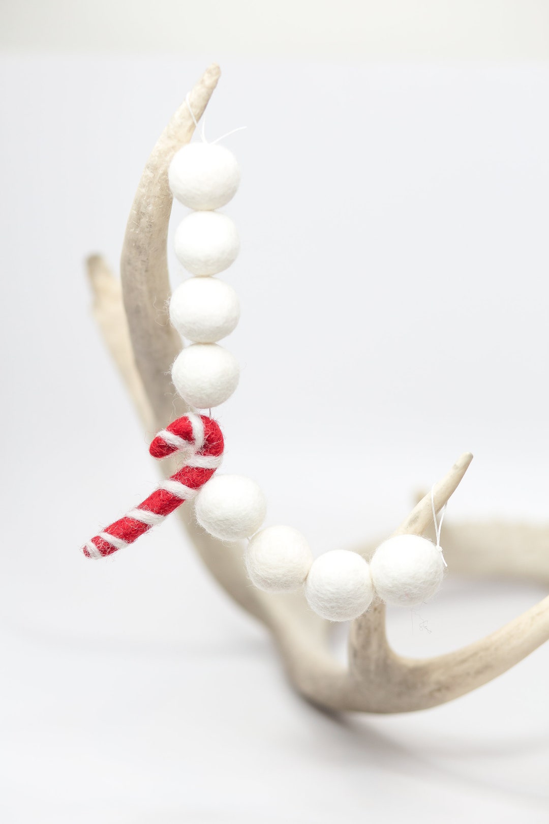 White Felt Ball Garland With Felted Candy Canes candycane Garlands