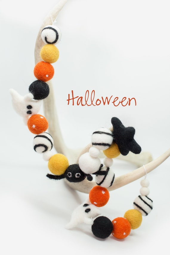 Crochet Bunting Garland Orange and Black Handmade,Crochet Halloween Bunting