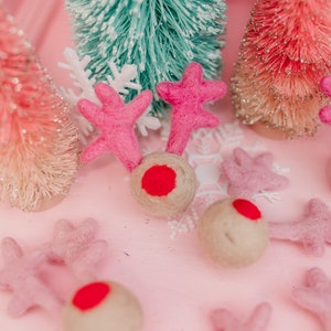 Felt Reindeer Ornament: Pink Antlers, Wool Christmas Garland