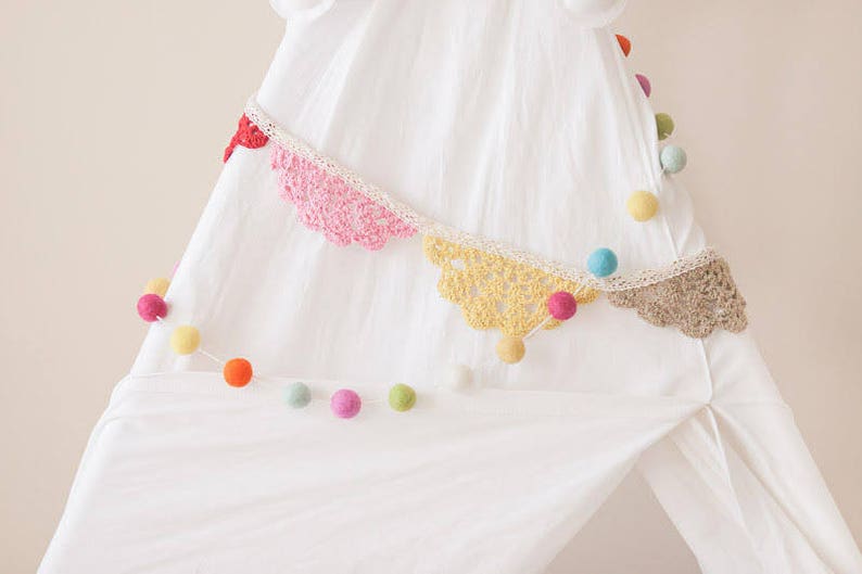 Summer Days Bright Felt Ball Garland Wool Felt Poms Felt Ball Garland Felt pom pom garland Banner, Bunting, Garland Mantel Decor image 1