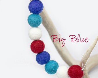 Big Blue - Felt Balls -Red White & Blue Garland -4th of July Party -Americana Garland -Felt Ball Garland - July 4th -Independence Day