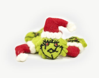 Grinch | How the Grinch stole Christmas | Felt Grinch Shape | Felt Christmas ornaments | Red & Green Christmas decor | Mr. Mean One
