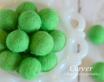 CLOVER Green Balls | 2.5 cm Pom Balls | 100% Wool Felt Balls | Felt Pom Poms | Loose Felt Balls | DIY Pom Garland | Wholesale