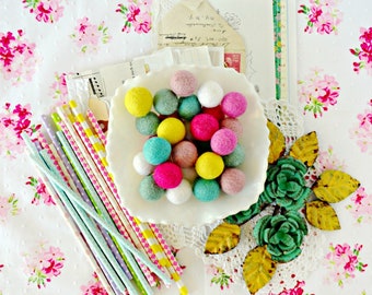 Pastel theme Poms | Pink, Yellow & Mint decor | Wool Felt Pom Poms | Choose Color Quantity | DIY Felt Ball Garland | Wholesale Felt Balls