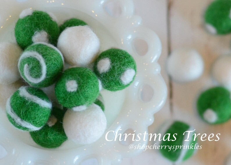 Green Felt Balls 100% Wool Felt Poms Green Wool Felt Poms Christmas Garland Felt Ball Garland Swirl balls image 6