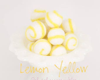 Lemon Yellow Swirl Felt Balls -100% Wool Felt Poms -Yellow Wool Felt Poms *Pom Garland -Felt Ball Garland -Swirl balls -