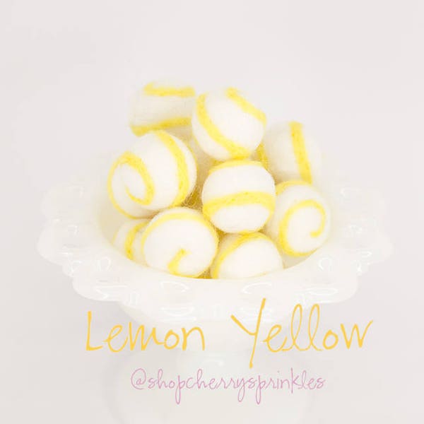 Lemon Yellow Swirl Felt Balls -100% Wool Felt Poms -Yellow Wool Felt Poms *Pom Garland -Felt Ball Garland -Swirl balls -