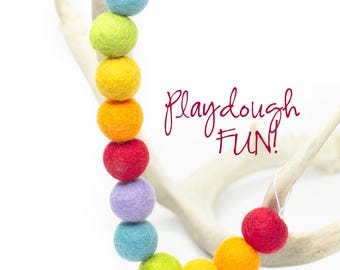 Felt Ball Garland: Pastel Primary Colors, Wool Poms