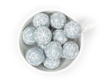 SALE - Light Sky Blue Snowflakes -Light Blue Snowflake Poms -Embroidered Snowflake Felt Balls  -Winter Felt Ball Garland DIY -Jumbo Poms