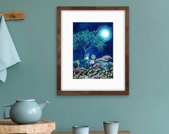 Print for one you love, with two hares under moon. Unmounted, ready for a frame. With ‘I love you to the moon & back.’ Perfect gift.