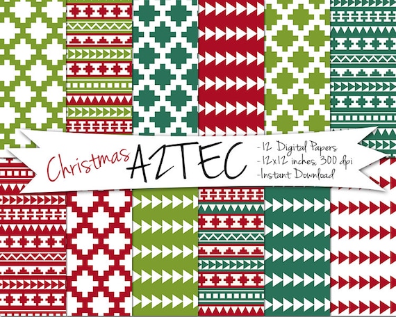 Aztec Digital Christmas Paper // Printable Christmas Paper // Tribal Christmas Card Paper // Tribal Digital Paper