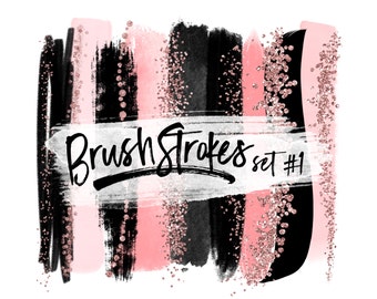 Pink Brush Strokes Clipart / Rose Gold Brush Strokes Clip Art / Digital Brush Strokes / Rose Gold Glitter Clipart / Watercolor Brush Strokes