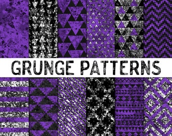 Purple Grunge Patterns / Grunge Digital Paper / Purple Distressed Paper / Purple Digital Paper / Tribal, Geometric, Triangles, Arrows