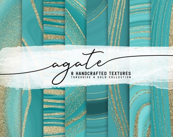 Turquoise Agate Digital Paper / Gold Agate Paper / Gold and Turquoise Digital Paper / Turquoise Agate Background / Turquoise and Gold Paper