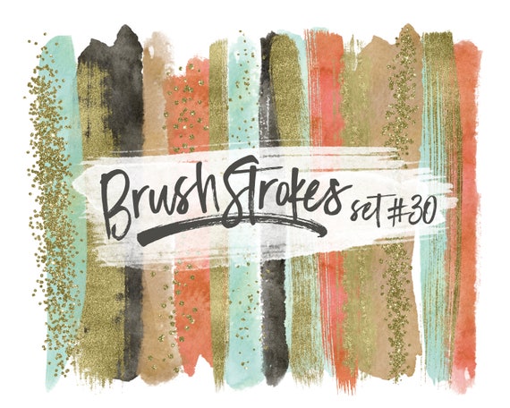 Light Gold Brush Strokes / Gold Paint Brush Strokes Clipart / Bronze Clipart / Brass Clipart / Coral  Turquoise Brown Bronze Glitter Clipart