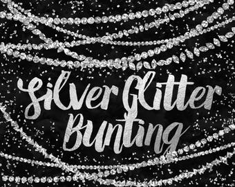 Silver Bunting Clip Art / Digital Bunting / Glitter Clipart / Silver Glitter Bunting Clipart / Silver Graphics / Metallic Digital Border