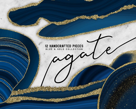 Blue Agate Clip Art Gold Geode Clipart Sapphire Gemstone Etsy