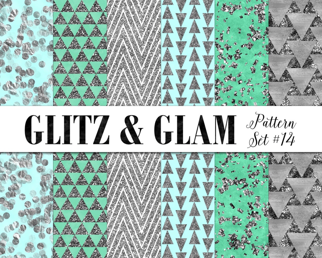Silver Geometric Digital Paper / Turquoise and Silver Triangle Digital ...