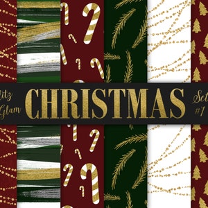 Green and Red and Gold Digital Paper / Gold Christmas Background / Christmas Digital Paper / Christmas Scrapbook / Digital Christmas Paper