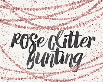 Rose Gold Glitter Bunting Clipart / Digital Bunting / Glitter Clip Art / Rose Gold Clip Art / Modern Clipart / Digital Border / Gold Border