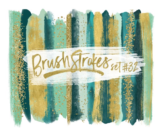 Paint Clipart / Digital Clip Art Brush Strokes / Gold Paint Strokes / Gold Blog Clipart / Teal Green Abstract Clipart for Commercial Use