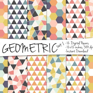 Geometric Digital Paper // Hexagon and Triangle Printable Paper // Mosaic Background // Instant Download Geometric Paper