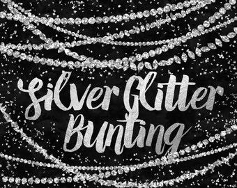 Silver Bunting Clip Art / Digital Bunting / Glitter Clipart / Silver Glitter Bunting Clipart / Silver Graphics / Metallic Digital Border