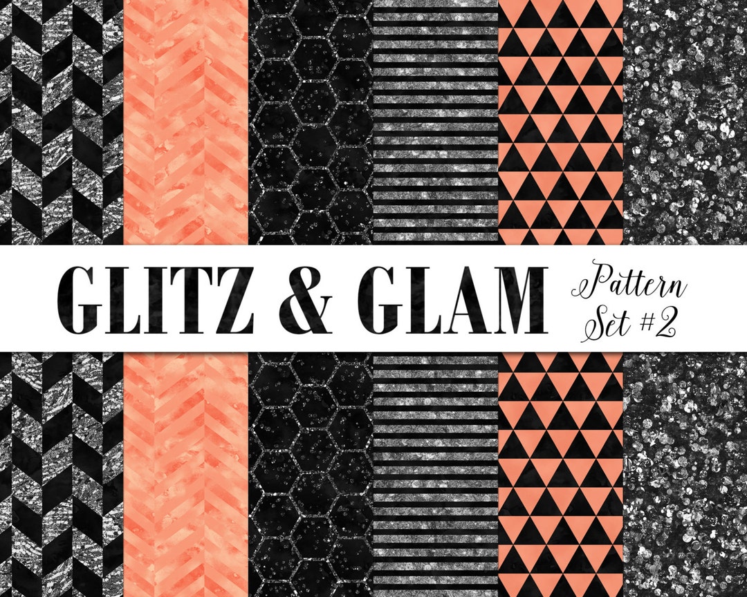 Digital Glam Patterns / Coral Black and Silver Goemetric Digital Paper ...