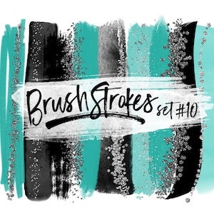 Turquoise Brush Strokes / Teal Brushstrokes / Digital Painted Clipart / Silver Glitter Clip Art / Stripes Clipart / Glamour Clipart