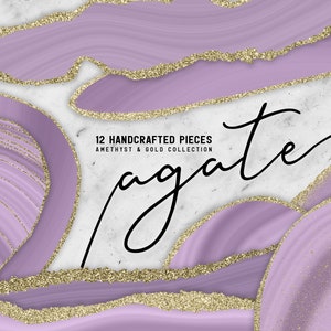 Amethyst Clip Art / Amethyst Geode Clipart / Purple Agate Slice Clipart / Purple and Gold Clip Art / Gold Clipart PNG Digital Agate Clipart